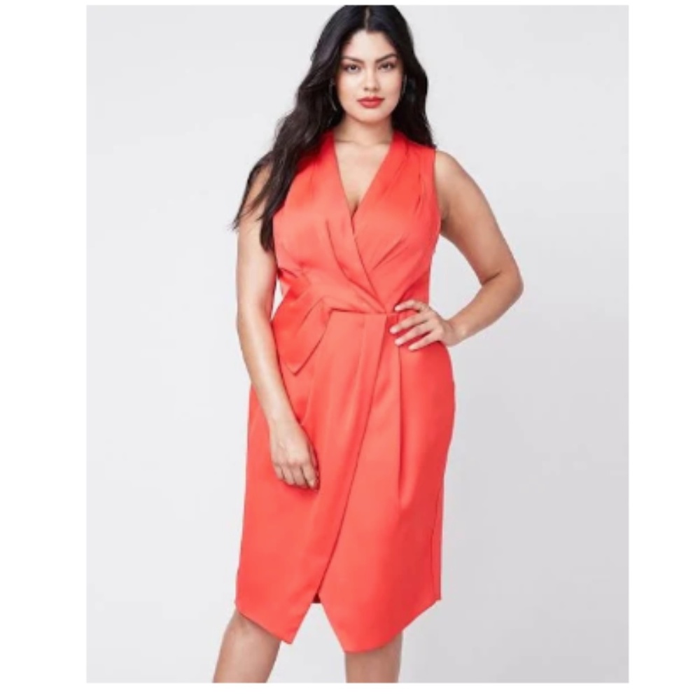 NWT RACHEL ROY Red Orange V-Neck Plus Size Wrap Dress Sleeveless - Picture 3 of 12